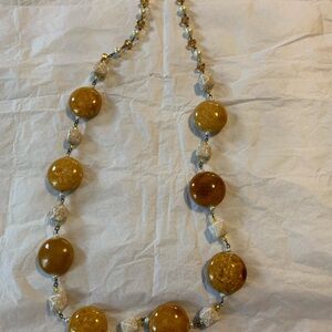 Handcrafted Costume Jewelry: 30” Elegant Gold and Cream Beaded Necklace